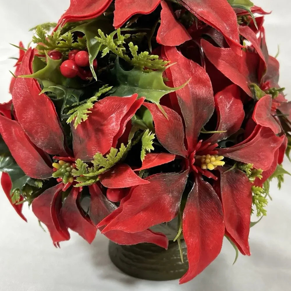 Vintage MCM Christmas Centerpiece Poinsettia Mid Century Kitsch Plastic Floral